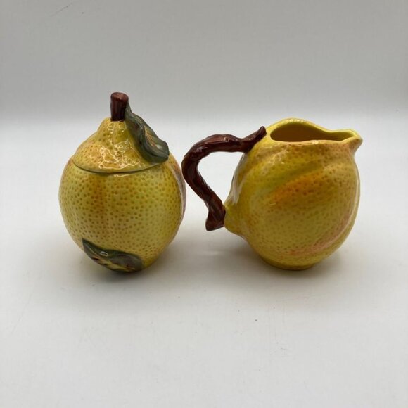 Tabletops Gallery Lemone Hand Painted 3D Ceramic Sugar Bowl & Creamer Set - Picture 2 of 8